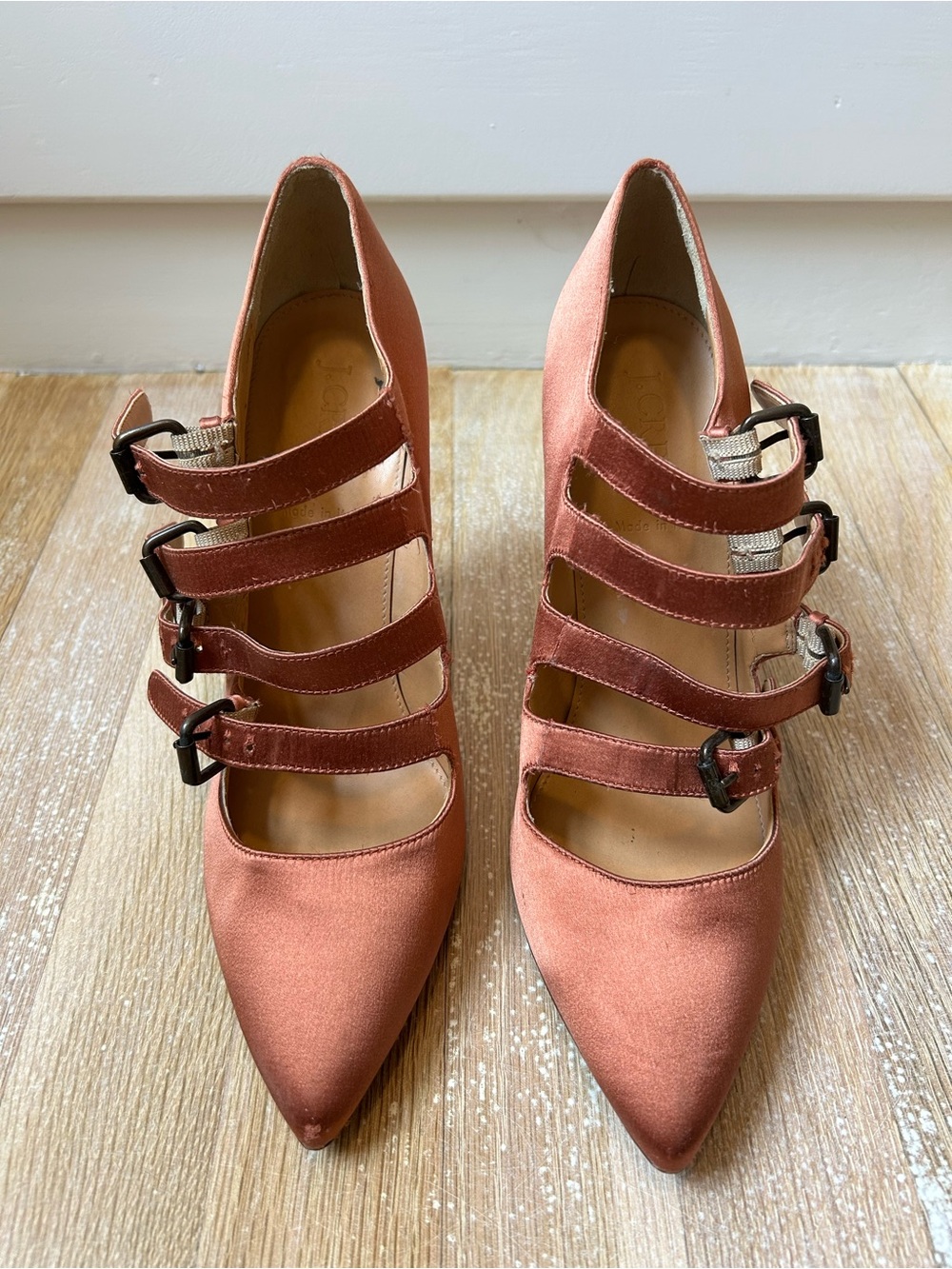 J. Crew (classic) Bronze Satin Strappy High Heel Sandals